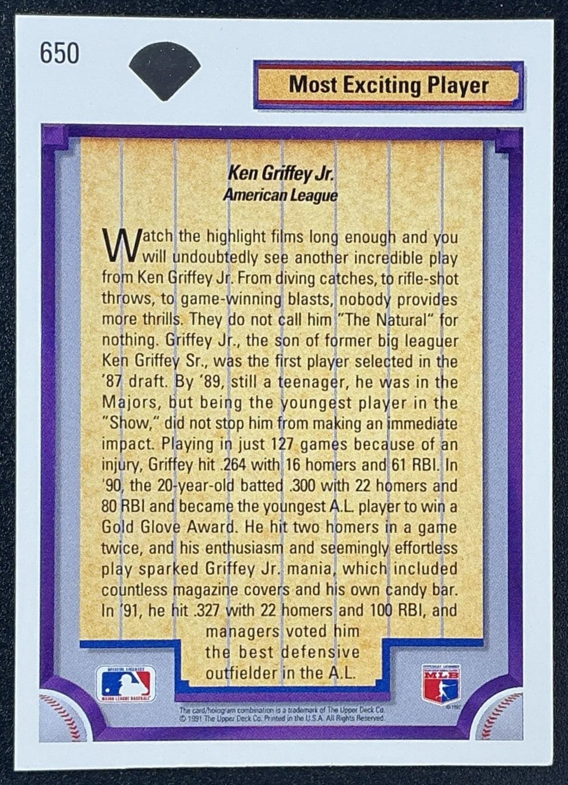 KEN GRIFFEY JR. 1992 UPPER DECK #650 MARINERS