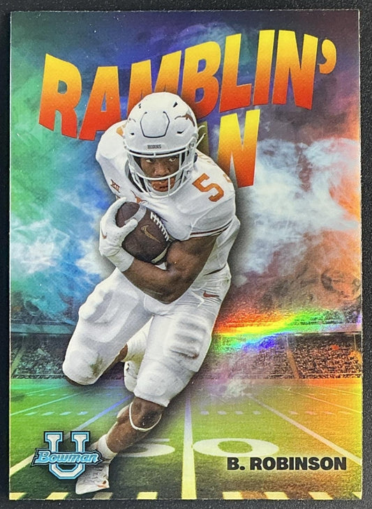 BIJAN ROBINSON 2022 BOWMAN UNIVERSITY CHROME #RM-1 RAMBLIN' MAN RC LONGHORNS