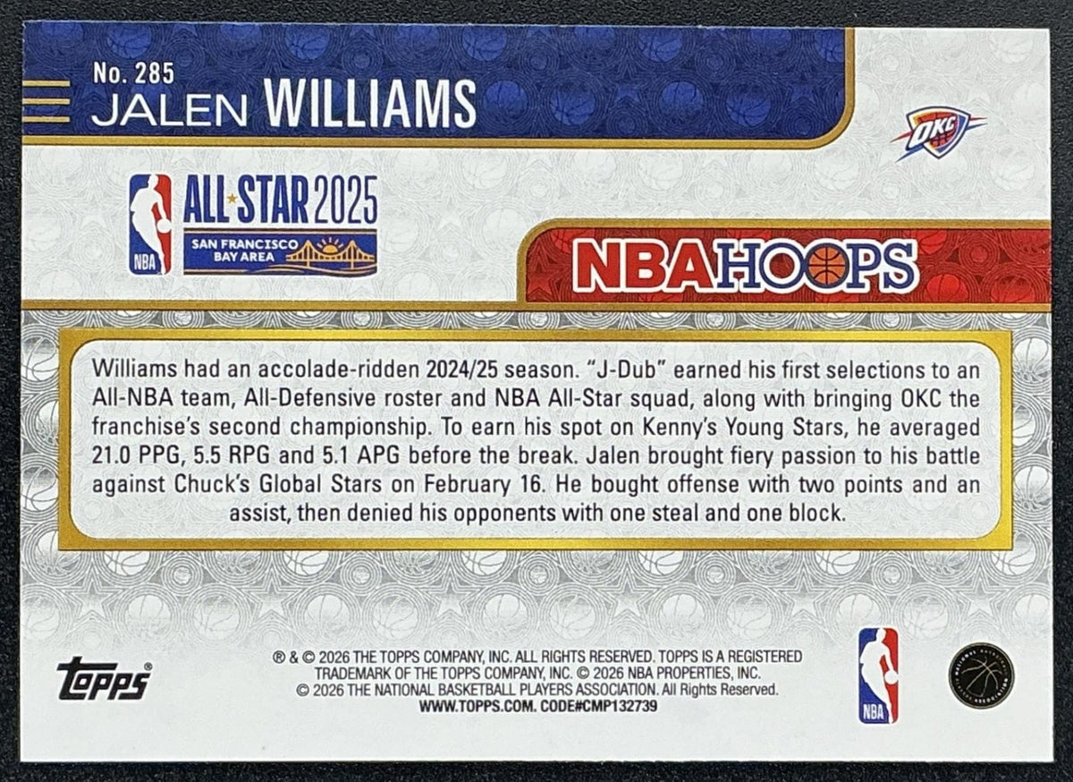 JALEN WILLIAMS 2025-26 TOPPS HOOPS #285 RAINBOW FOIL ALL-STAR THUNDER