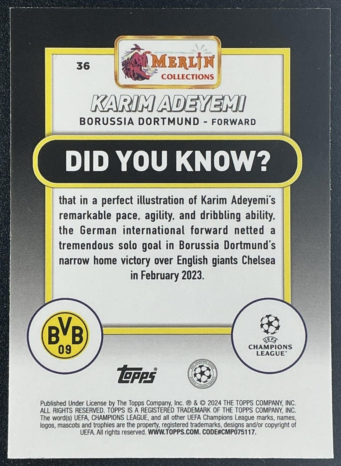 2023 Topps Chrome Merlin UEFA Club Competitions Karim Adeyemi Vintage Refractor