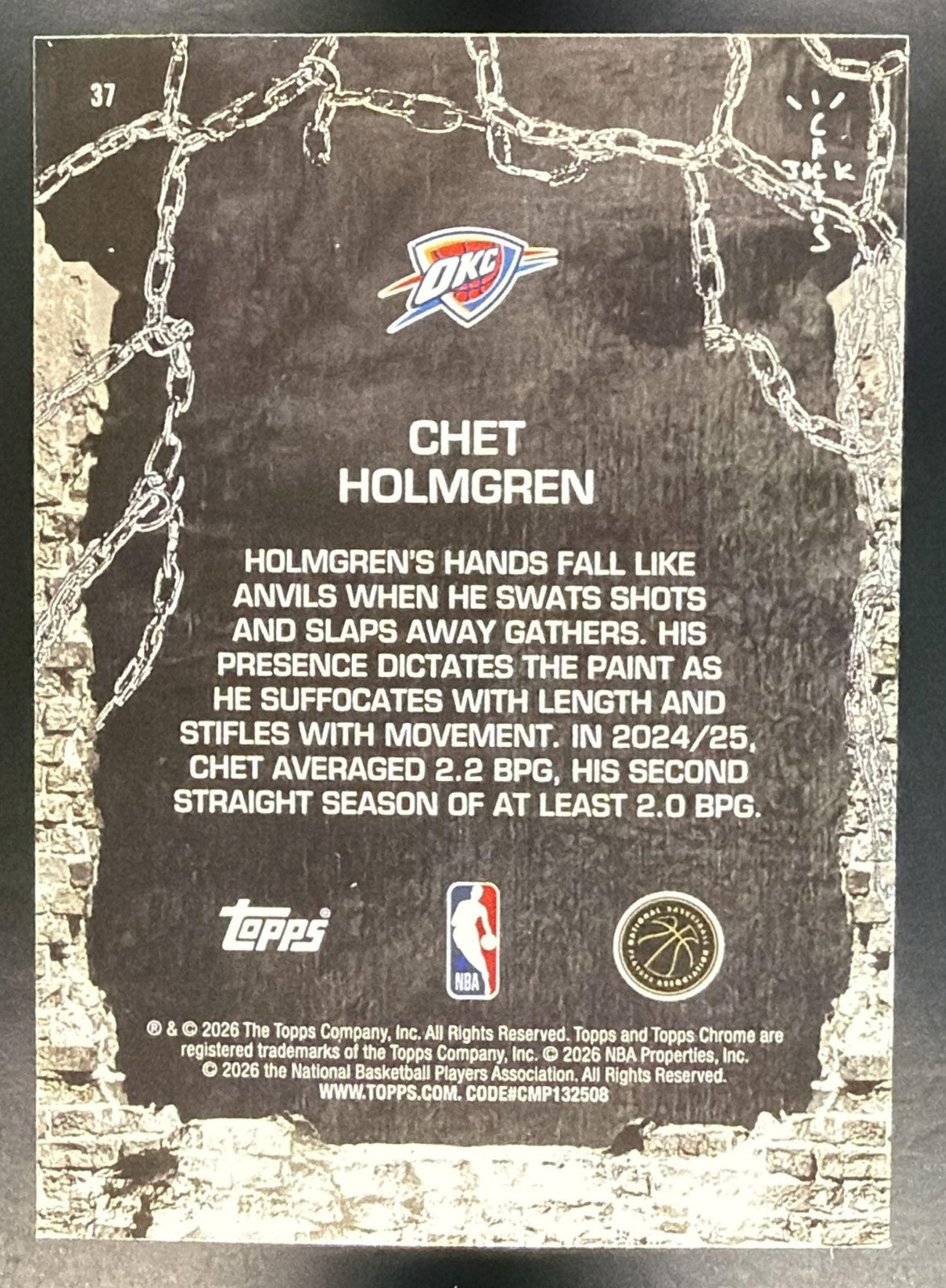 CHET HOLMGREN 2025-26 TOPPS CHROME X CACTUS JACK #37 THUNDER