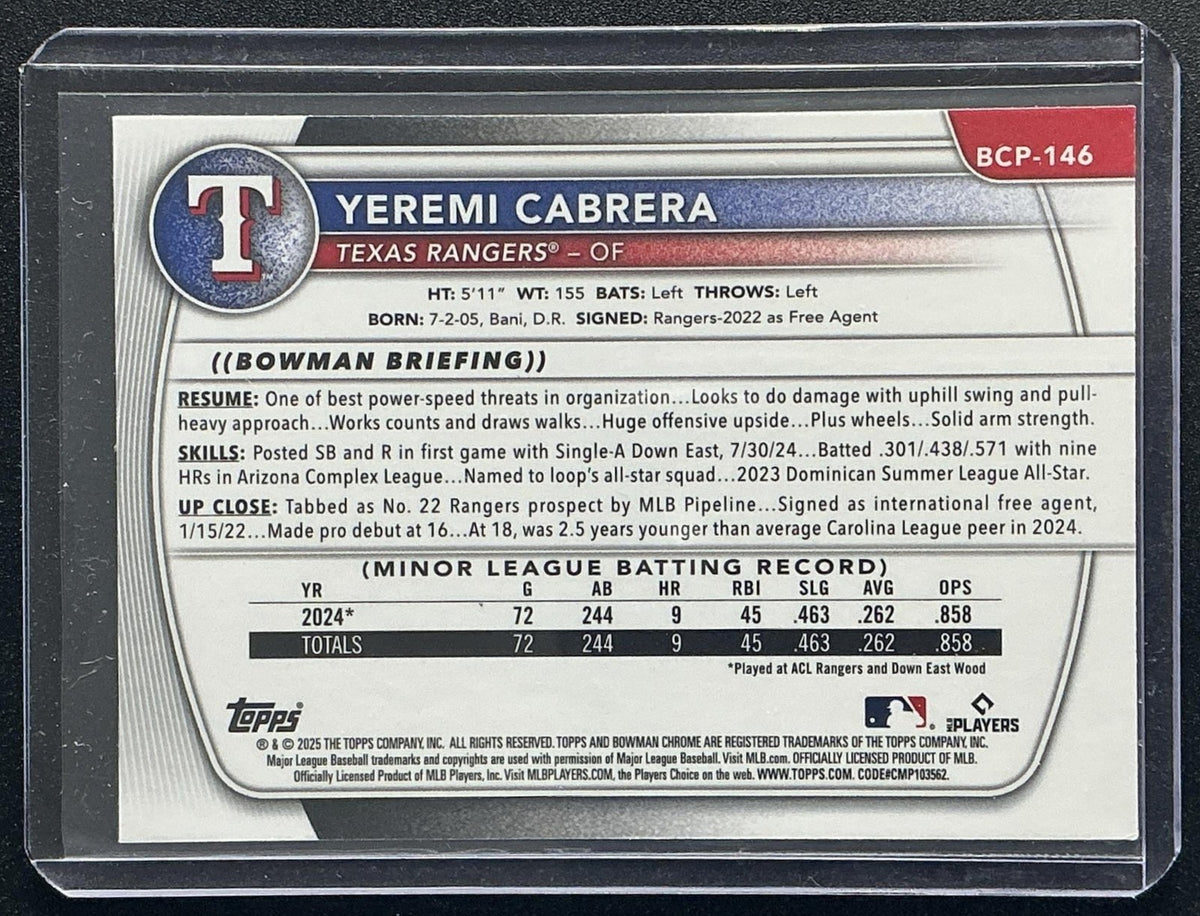 2025 Bowman Yeremi Cabrera #BCP-146 Chrome Mega Box Refractor 1st Prospect