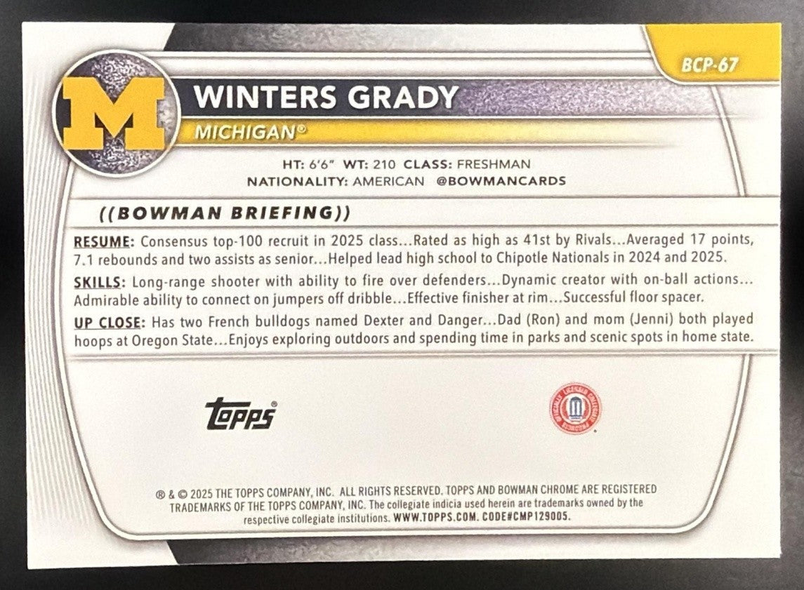 2025 Bowman Winters Grady Chrome Reptilian Blue Refractor /150 1st Prospect