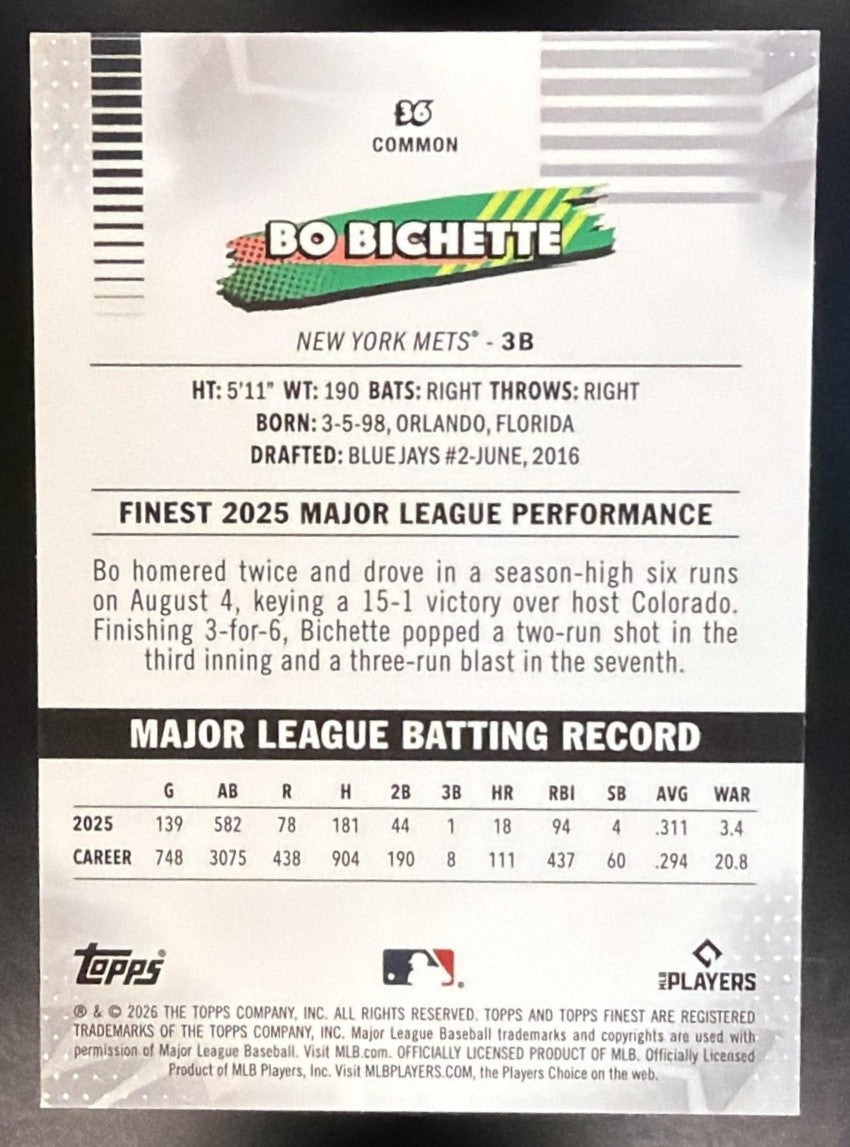 BO BICHETTE 2026 TOPPS FINEST #36 METS