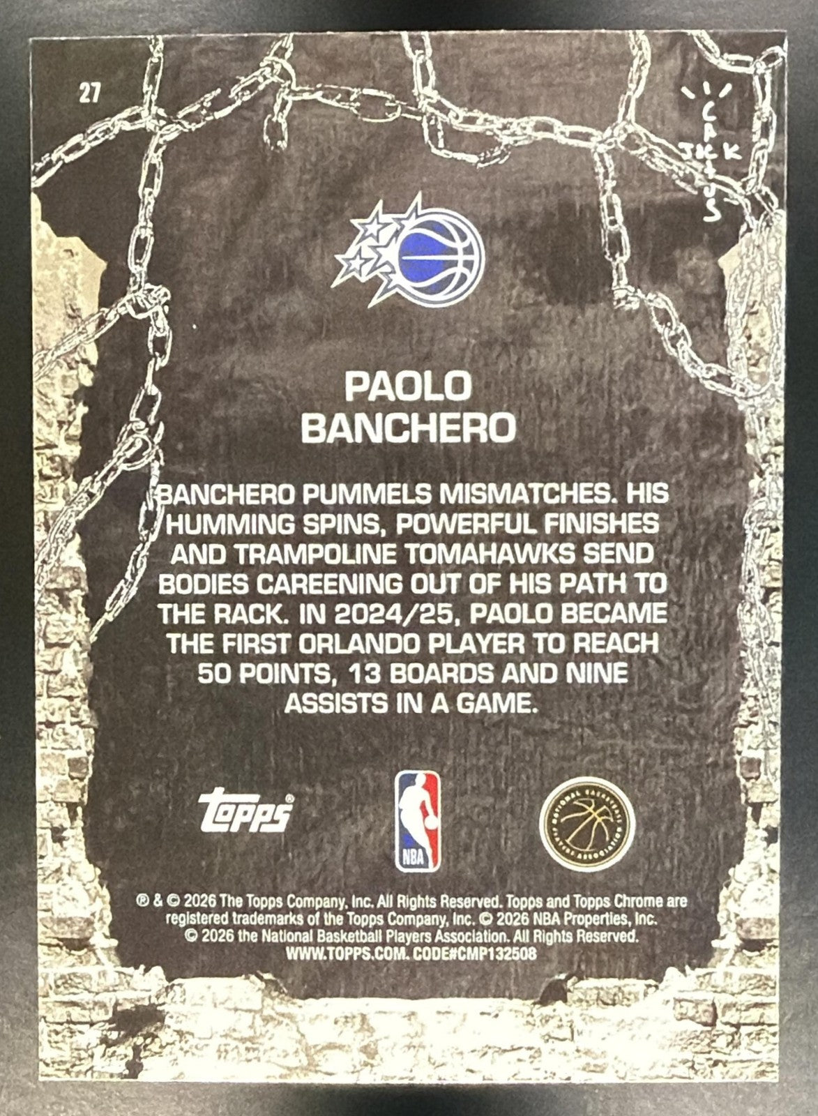 PAOLO BANCHERO 2025-26 TOPPS CHROME X CACTUS JACK #27 MAGIC