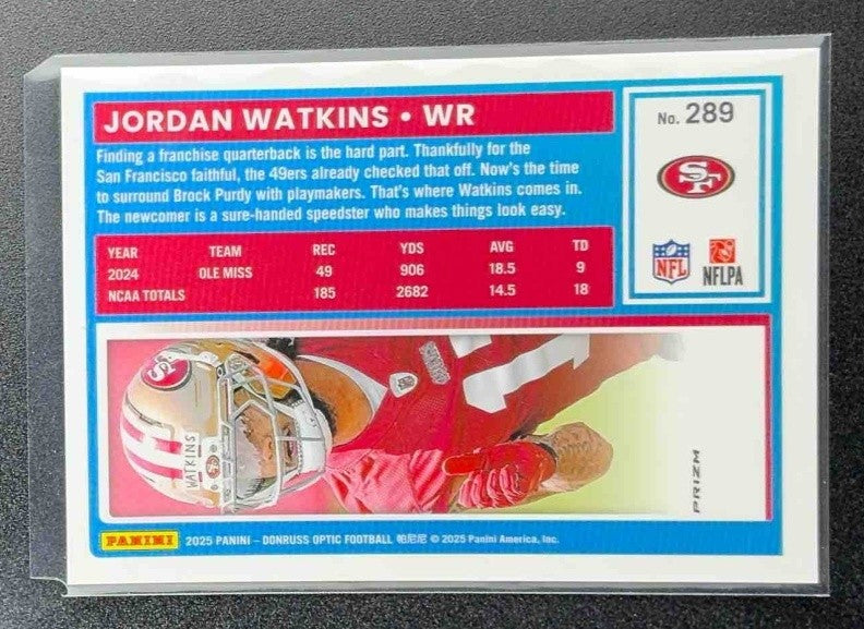 2025 Panini Donruss Optic Jordan Watkins #289 Rated Rookie Blue Hyper Prizm