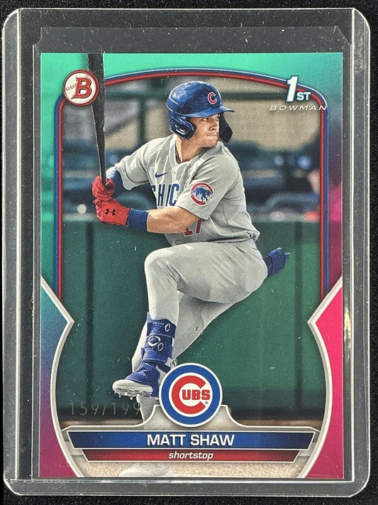 MATT SHAW 2023 BOWMAN DRAFT #BD-33 AQUA/PINK GRADIENT 159/199 1ST PROSPECT CUBS
