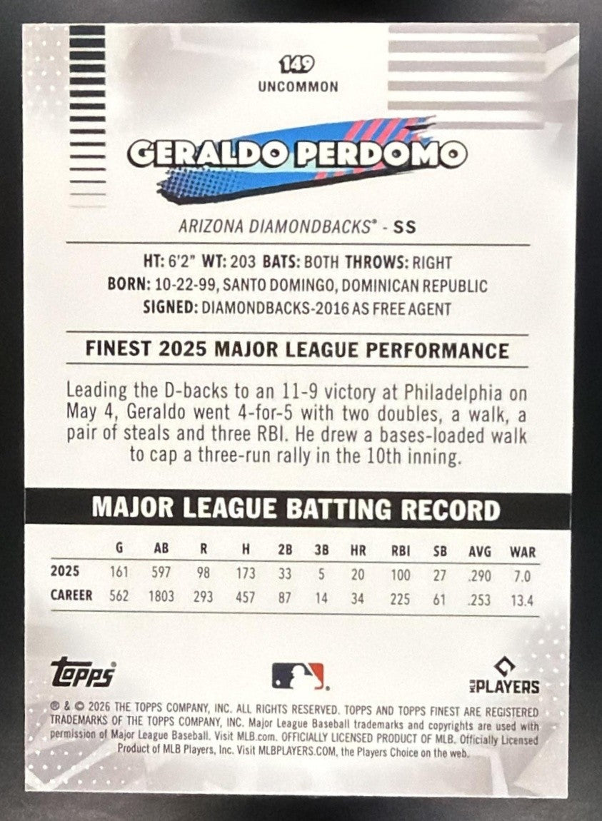 2026 Topps Finest Geraldo Perdomo #149 Uncommon Mini-Diamond Refractor