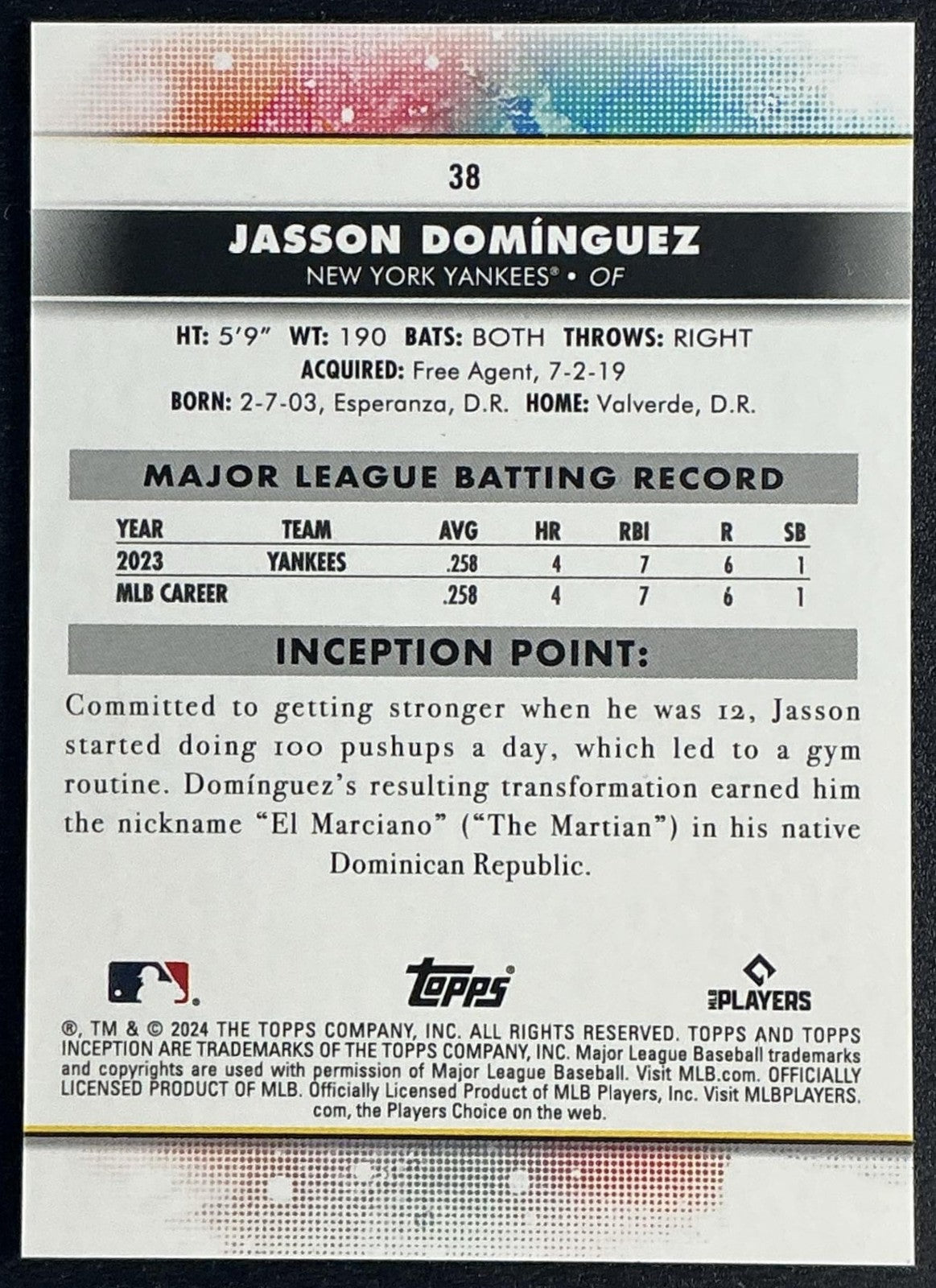 JASSON DOMINGUEZ 2024 TOPPS INCEPTION #38 RC YANKEES