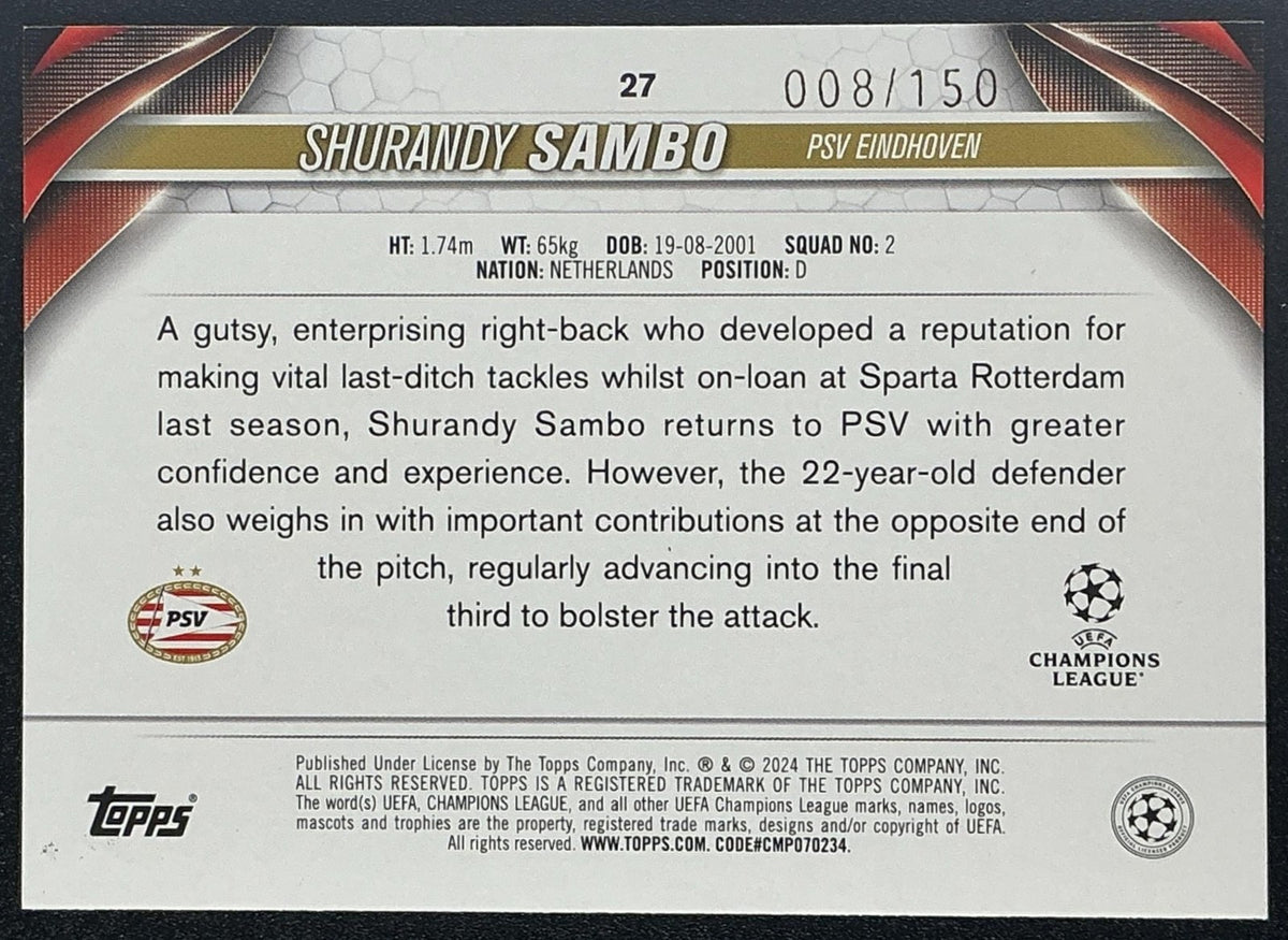 2023 Topps UEFA Club Competitions Shurandy Sambo #27 Black and White Icy /150 RC