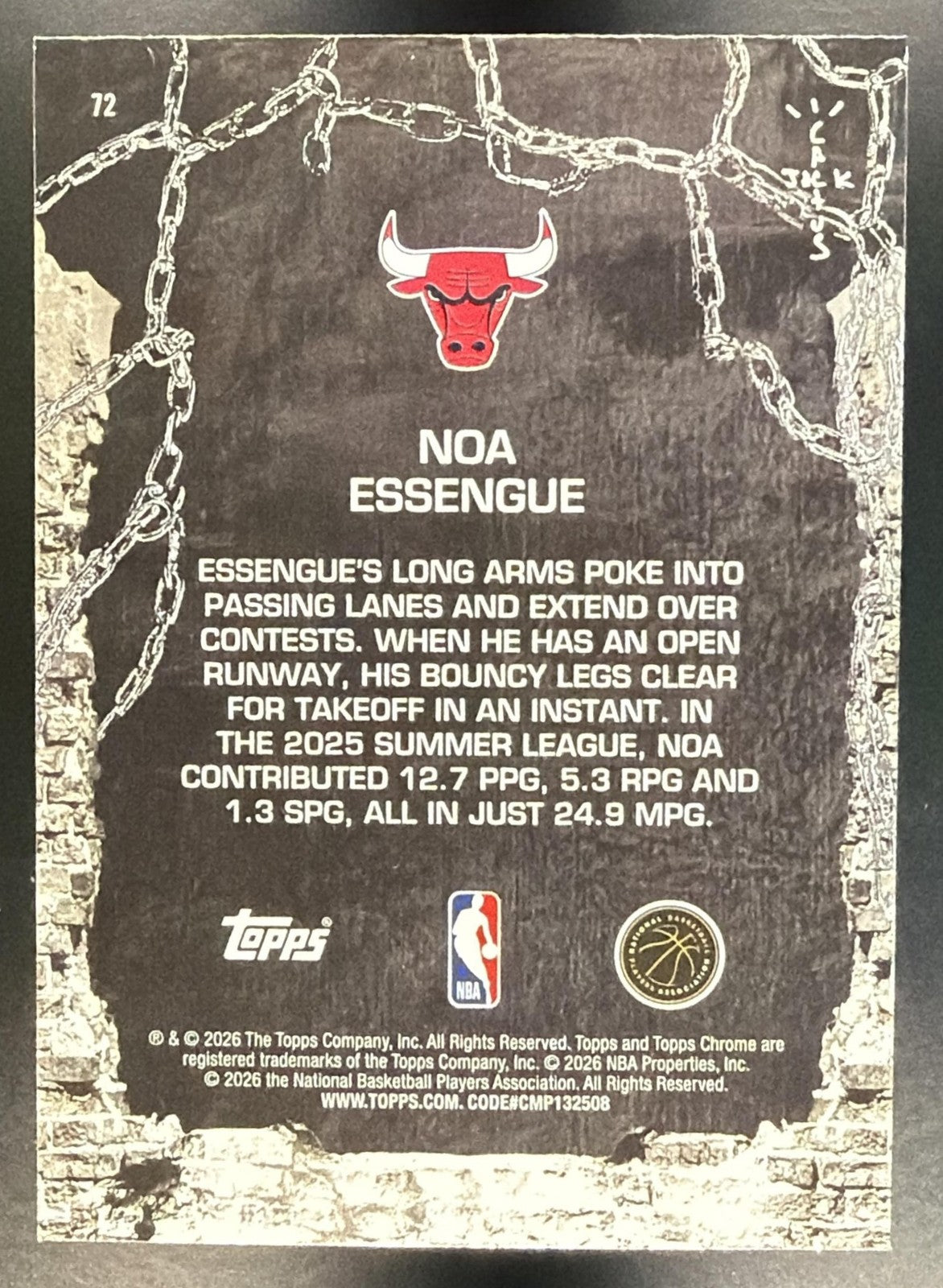 NOA ESSENGUE 2025-26 TOPPS CHROME X CACTUS JACK #72 RC BULLS