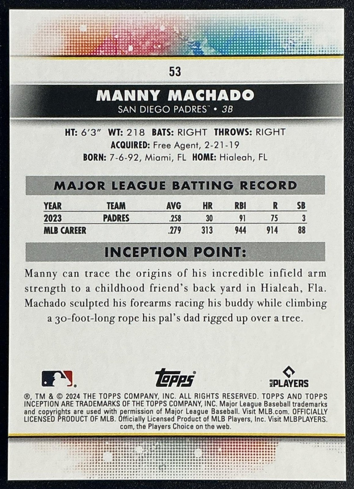 MANNY MACHADO 2024 TOPPS INCEPTION #53 PADRES