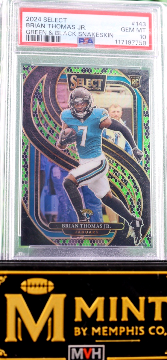 BRIAN THOMAS JR 2024 SELECT GREEN & BLACK SNAKESKIN RC JAGUARS #1/2 PSA 10 POP 1