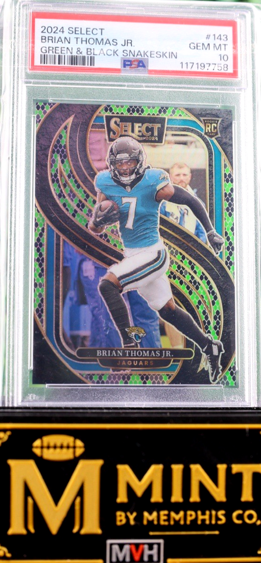 BRIAN THOMAS JR 2024 SELECT GREEN & BLACK SNAKESKIN RC JAGUARS #1/2 PSA 10 POP 1