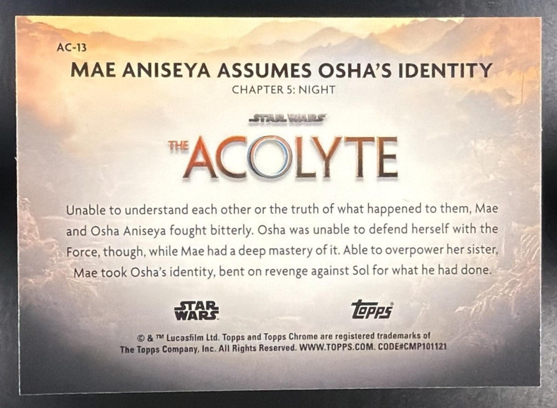 MAE ANISEYA ASSUMES OSHA'S IDENTITY 2025 TOPPS CHROME STAR WARS #AC-13 ACOLYTE