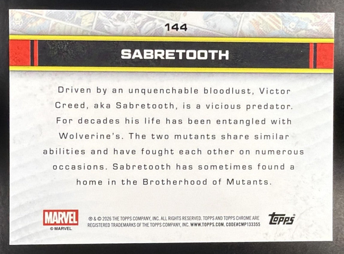 2026 Topps Chrome Marvel Comics Sabretooth Storm's Gold Lightning Refractor /50