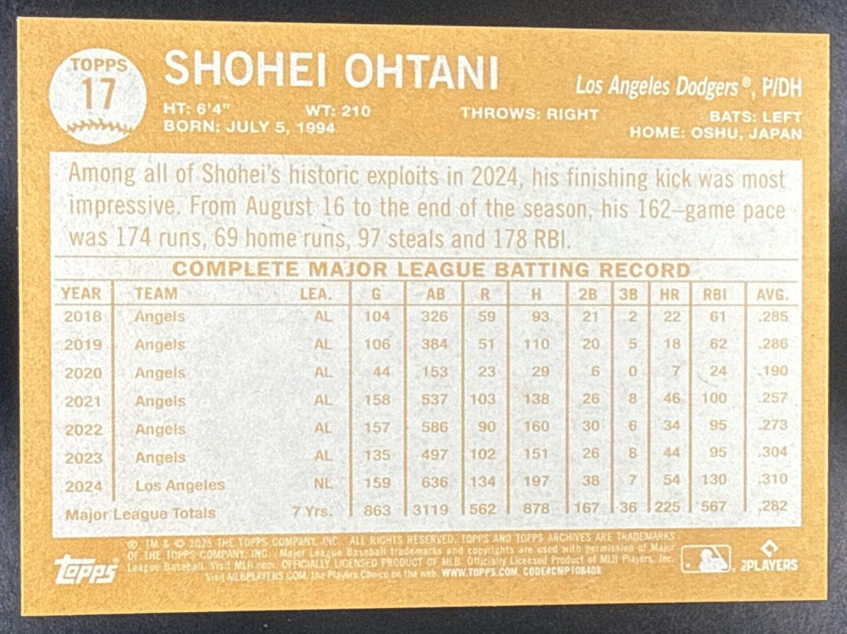 SHOHEI OHTANI 2025 TOPPS ARCHIVES #17 1964 DESIGN DODGERS