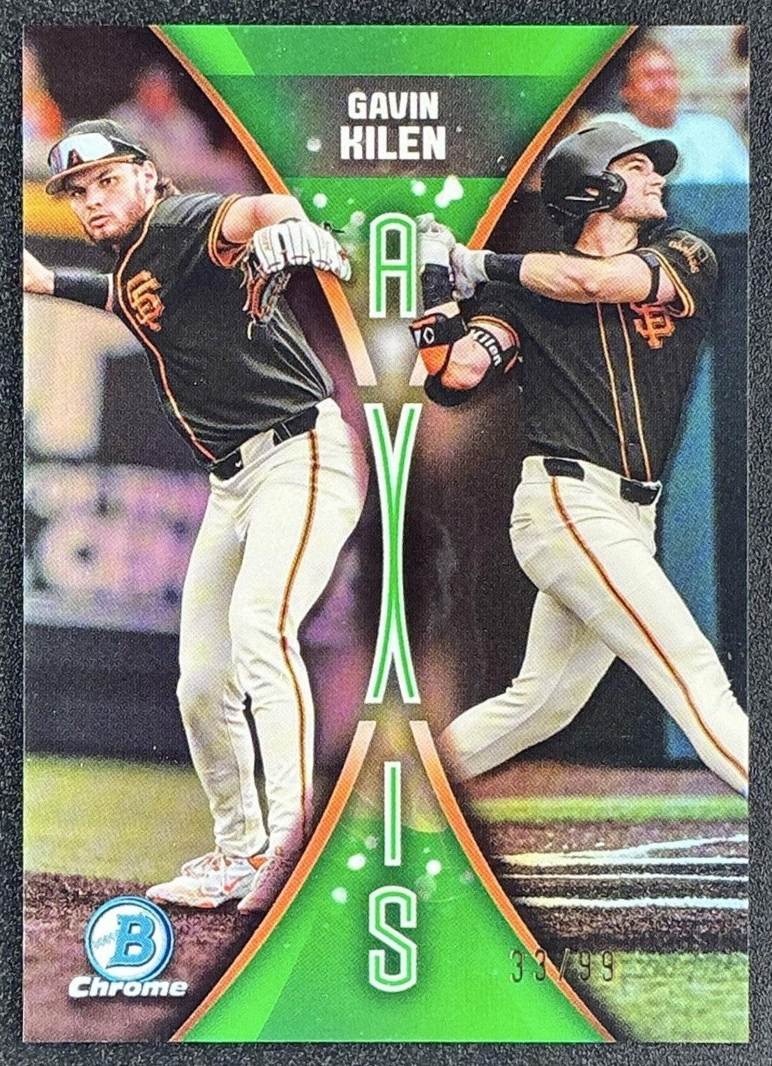 GAVIN KILEN 2025 BOWMAN DRAFT #A-5 AXIS CHROME GREEN REFRACTOR 33/99 GIANTS