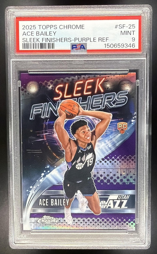 2025 Topps Chrome Ace Bailey Sleek Finishers Purple Refractor /75 RC PSA 9