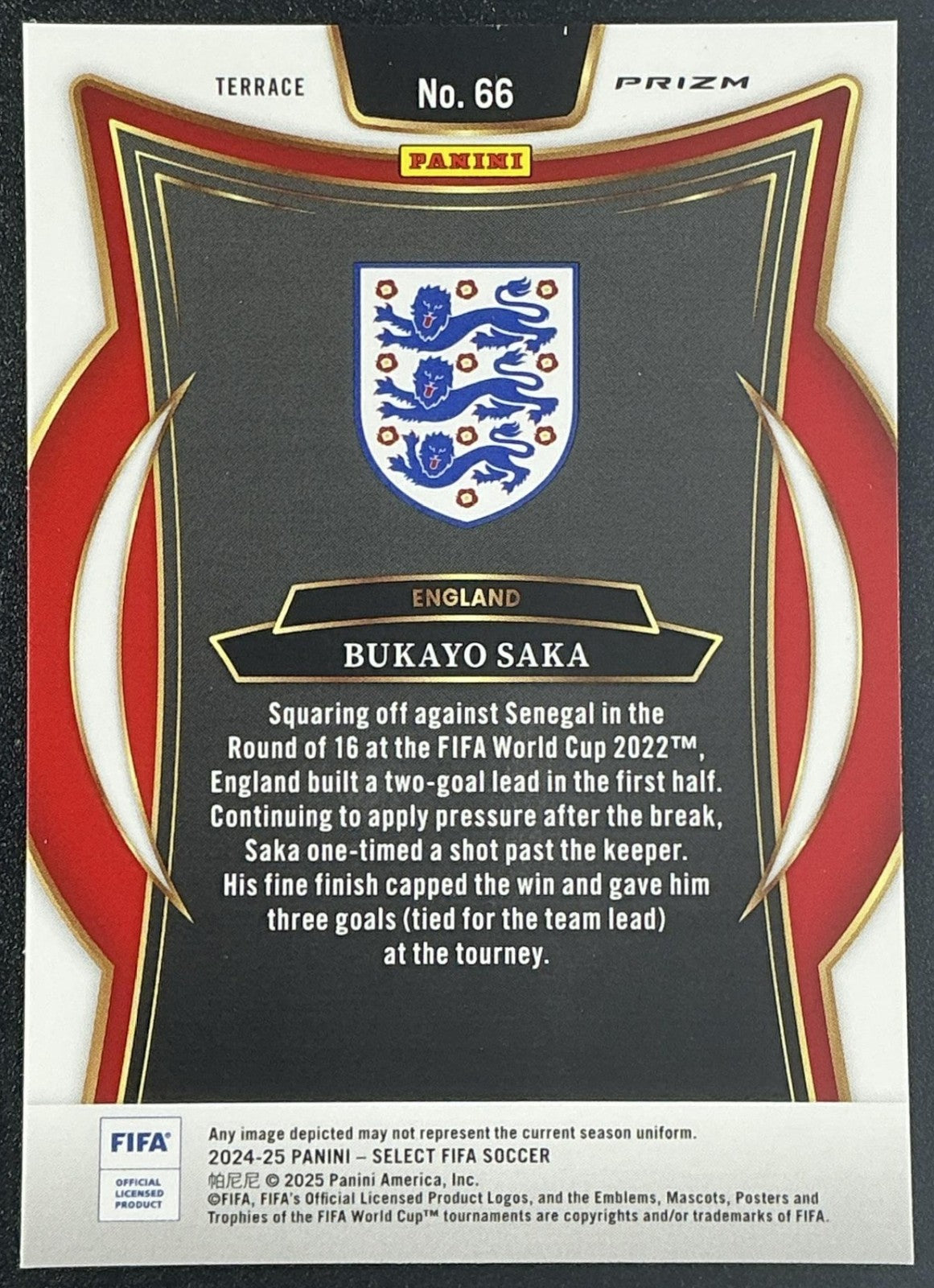 BUKAYO SAKA 2024-25 PANINI SELECT FIFA #66 TERRACE SILVER ENGLAND