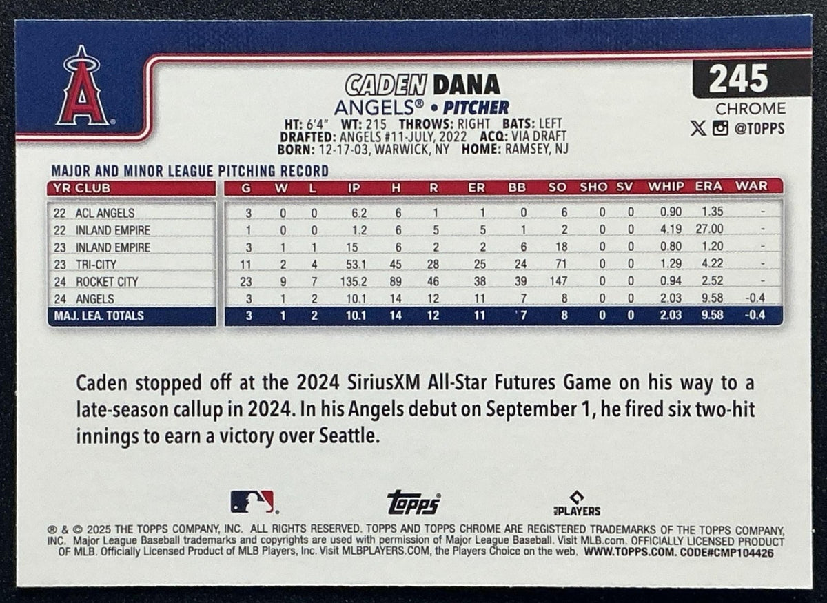 CADEN DANA 2025 TOPPS CHROME #245 PRISM REFRACTOR RC