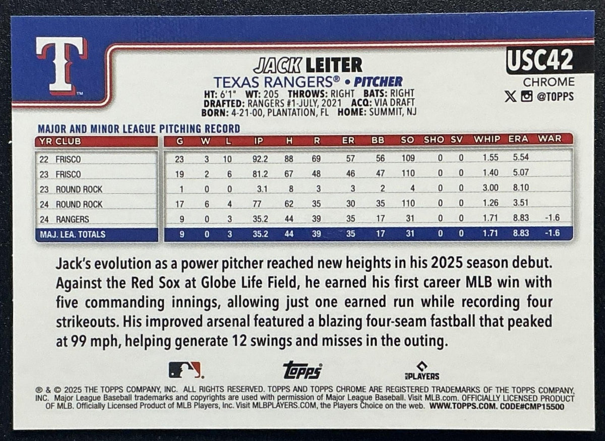 2025 Topps Chrome Update Jack Leiter #USC42 Green Geometric Refractor /99