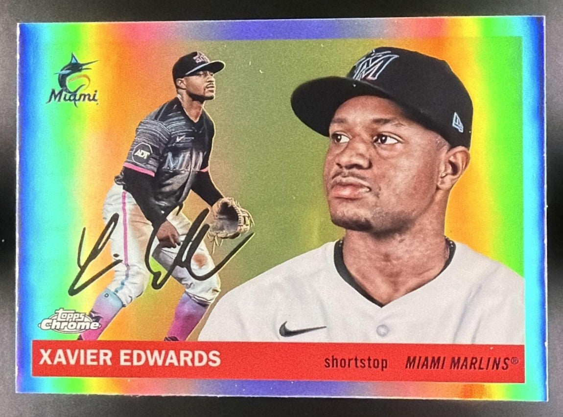 XAVIER EDWARDS 2025 TOPPS CHROME PLATINUM ANNIVERSARY #88 REFRACTOR MARLINS