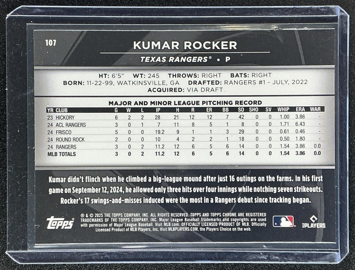 KUMAR ROCKER 2025 TOPPS CHROME BLACK #107 RC RANGERS