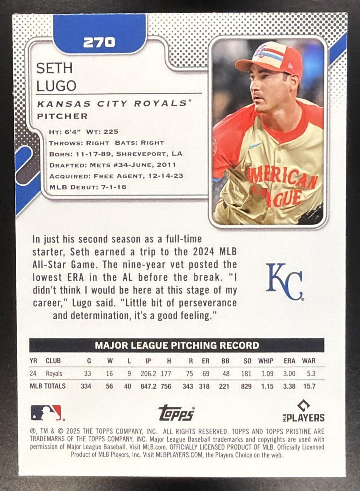 SETH LUGO 2025 TOPPS PRISTINE #270 ROYALS