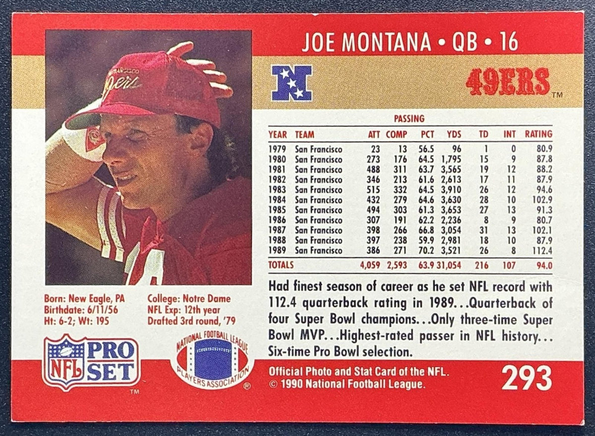 JOE MONTANA 1990 PRO SET #293 49ERS