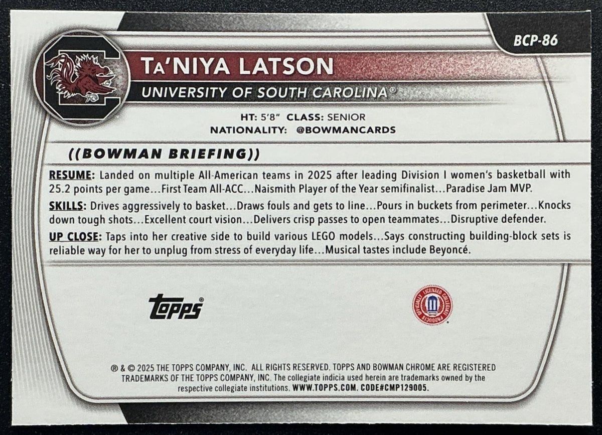 2025 Bowman Ta'Niya Latson #BCP-86 Chrome Mojo Refractor 1st Prospect
