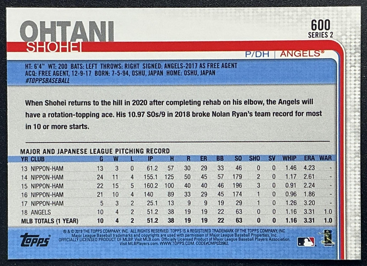 SHOHEI OHTANI 2019 TOPPS #600 SUPER ROOKIE ALL-STAR ANGELS