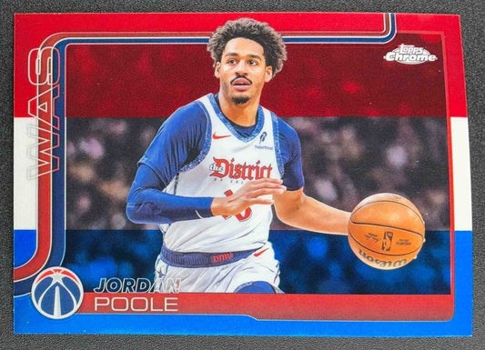 JORDAN POOLE 2025-26 TOPPS CHROME #207 RED, WHITE & BLUE REFRACTOR WIZARDS