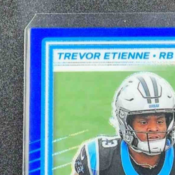 2025 Panini Donruss Optic Trevor Etienne #222 Rated Rookie Blue Hyper Prizm