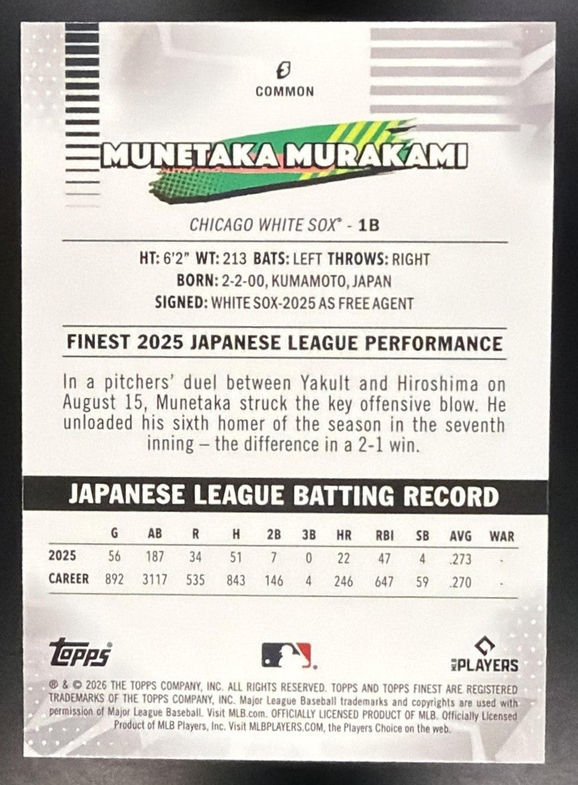 MUNETAKA MURAKAMI 2026 TOPPS FINEST #5 RC WHITE SOX