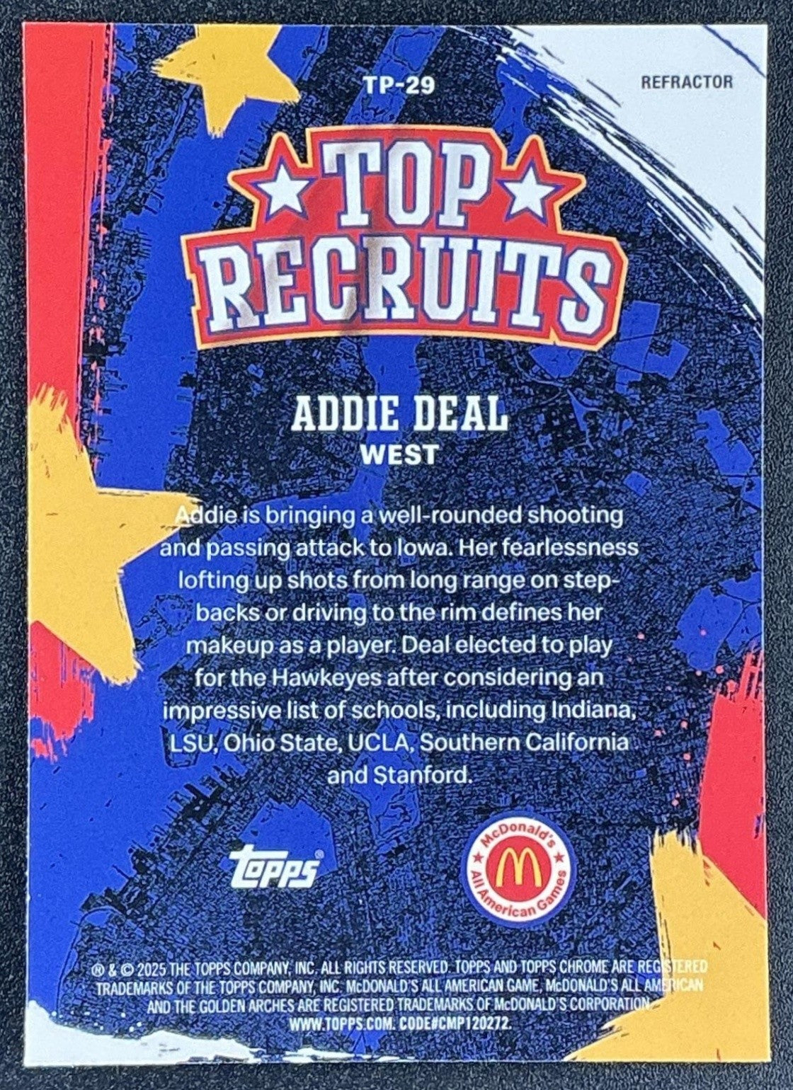 ADDIE DEAL 2025 TOPPS CHROME MCDONALD'S ALL-AMERICAN #TP-29 TOP RECRUITS