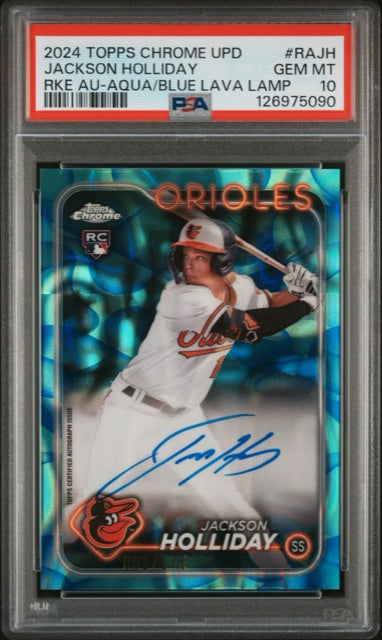 Jackson Holliday 2024 Topps Chrome Update Rookie Auto Aqua/Blue Lava Lamp #RA-JH PSA 10 GEM MT