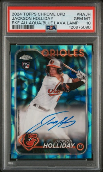 Jackson Holliday 2024 Topps Chrome Update Rookie Auto Aqua/Blue Lava Lamp #RA-JH PSA 10 GEM MT