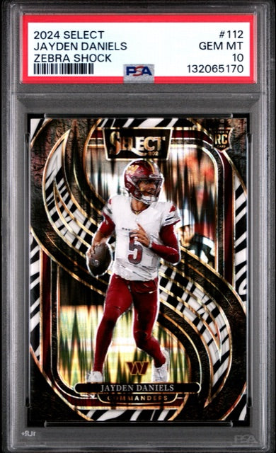 Jayden Daniels 2024 Select Zebra Shock #112 RC PSA 10 GEM MT