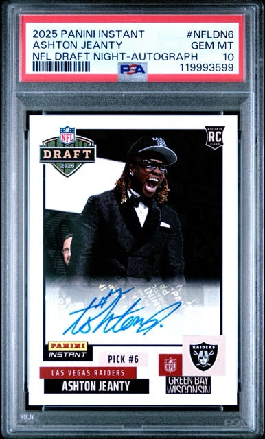 Ashton Jeanty 2025 Panini Instant NFL Draft Night Autograph #NFL-DN6 RC PSA 10 GEM MT