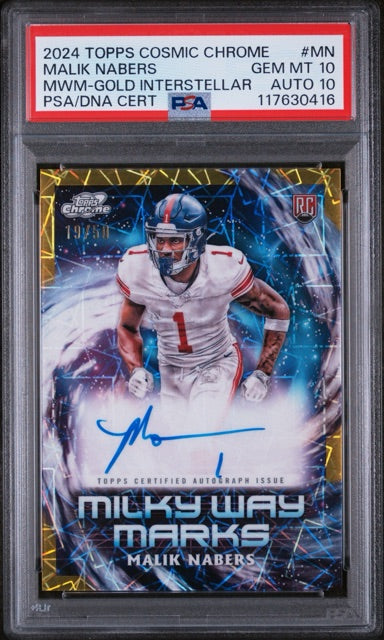 Malik Nabers 2024 Topps Cosmic Chrome Gold Interstellar Autograph PSA 10 GEM MT (Auto 10)